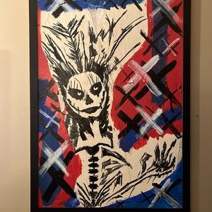 Abstract Skeleton Art Print - Red, Blue, Black